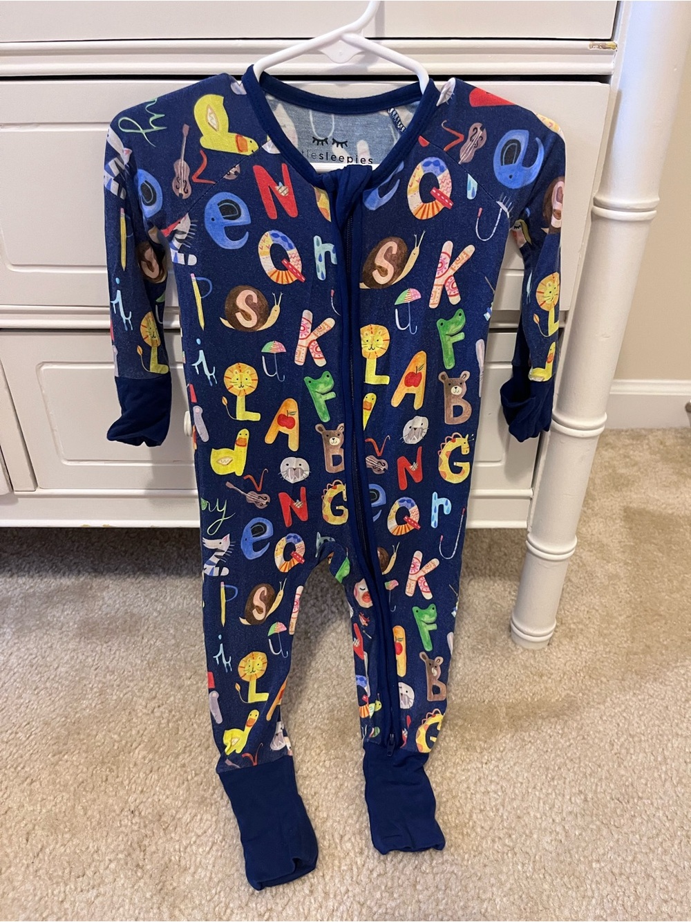Little Sleepies Navy Alphabet Footed One-Piece with Multicolor Letters